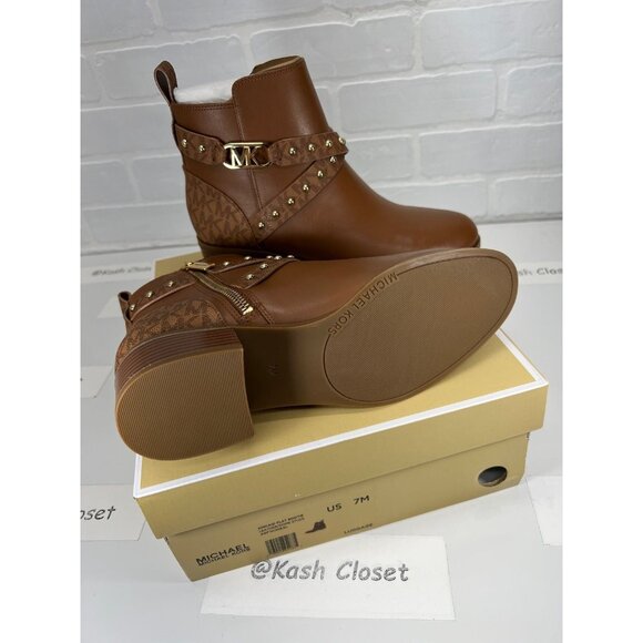 Michael Kors boots kincaid ankle boot leather studded logo boot luggage Size 7.5 - Picture 9 of 12